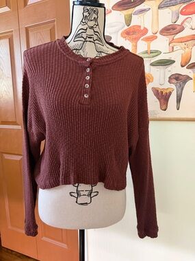 Billabong Waffle-Knit Henley Pullover - Burgundy